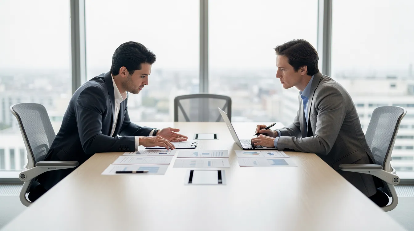 In a modern meeting room, two professionals engage in a consultative discussion, surrounded by documents and a laptop, focusing on strategies for a compliance training program that enhances workplace safety and employee development. Their collaboration emphasizes the importance of effective training content and the integration of technology to ensure a safe and productive work environment. In a modern meeting room, two professionals engage in a consultative discussion, surrounded by documents and a laptop, focusing on strategies for a compliance training program that enhances workplace safety and employee development. Their collaboration emphasizes the importance of effective training content and the integration of technology to ensure a safe and productive work environment.