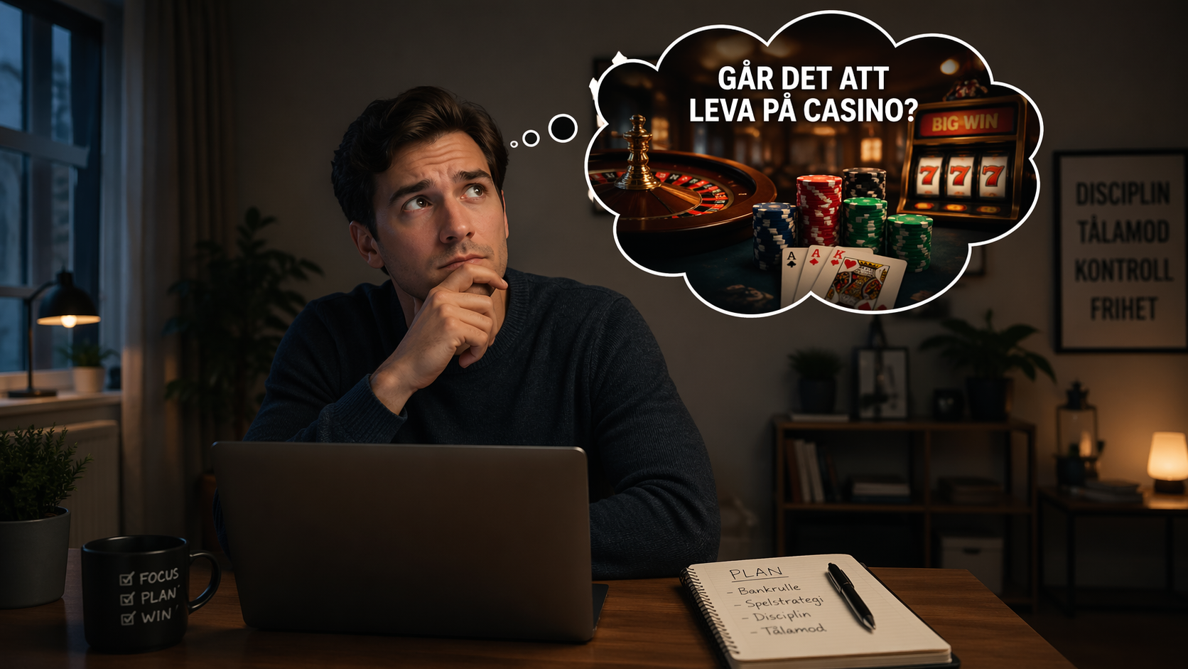 Person funderar på om det går att leva på casino med roulette och slots i tanke