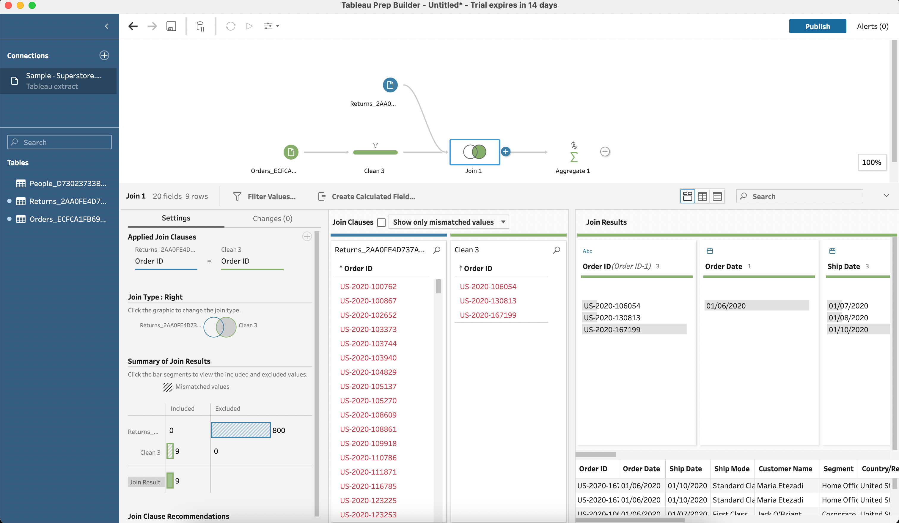 Example of two tables join in Tableau Prep