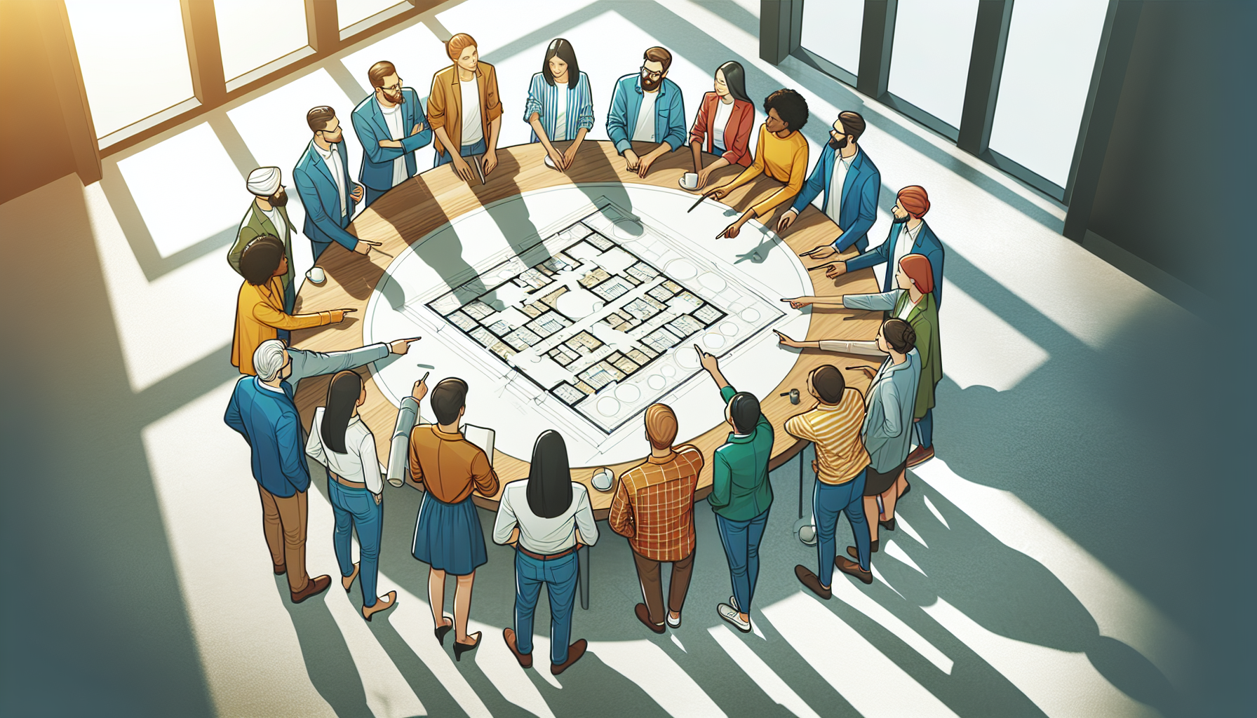 Illustration of a group of diverse people collaborating on a project