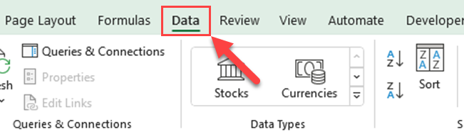 Go to the Data tab in the Excel ribbon