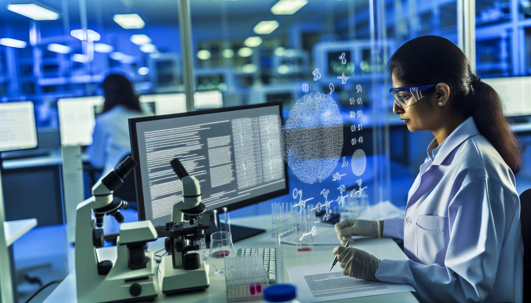 A researcher analyzing data in a laboratory setting