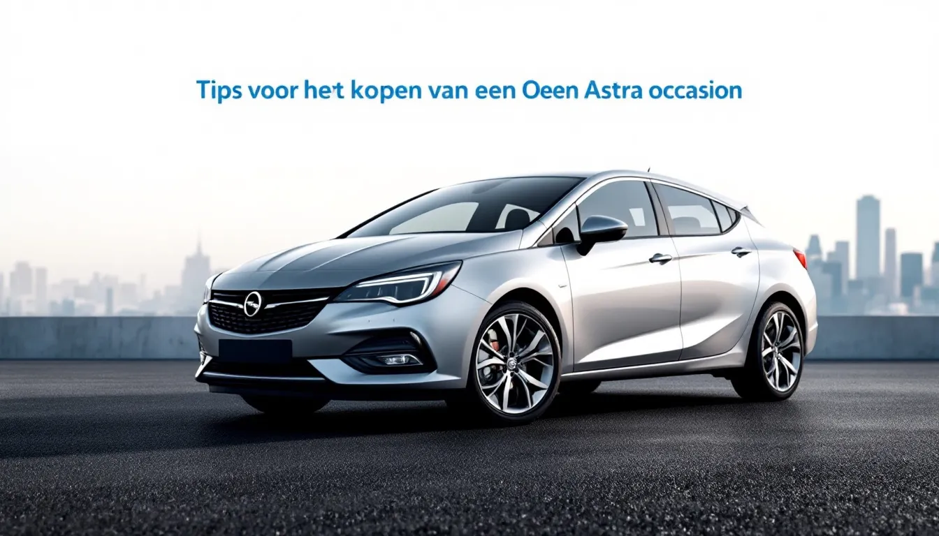 Tips voor het kopen van een Opel Astra occasion met een auto op de achtergrond.