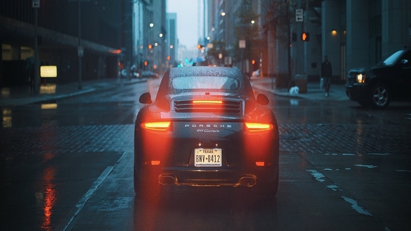 Brake lights of car working as it is slowing down. 