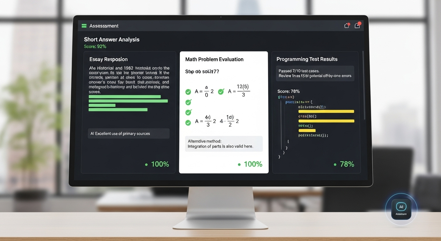 Digital assessment system accurately scoring short answers, math problems, and programming tests using artificial intelligence.