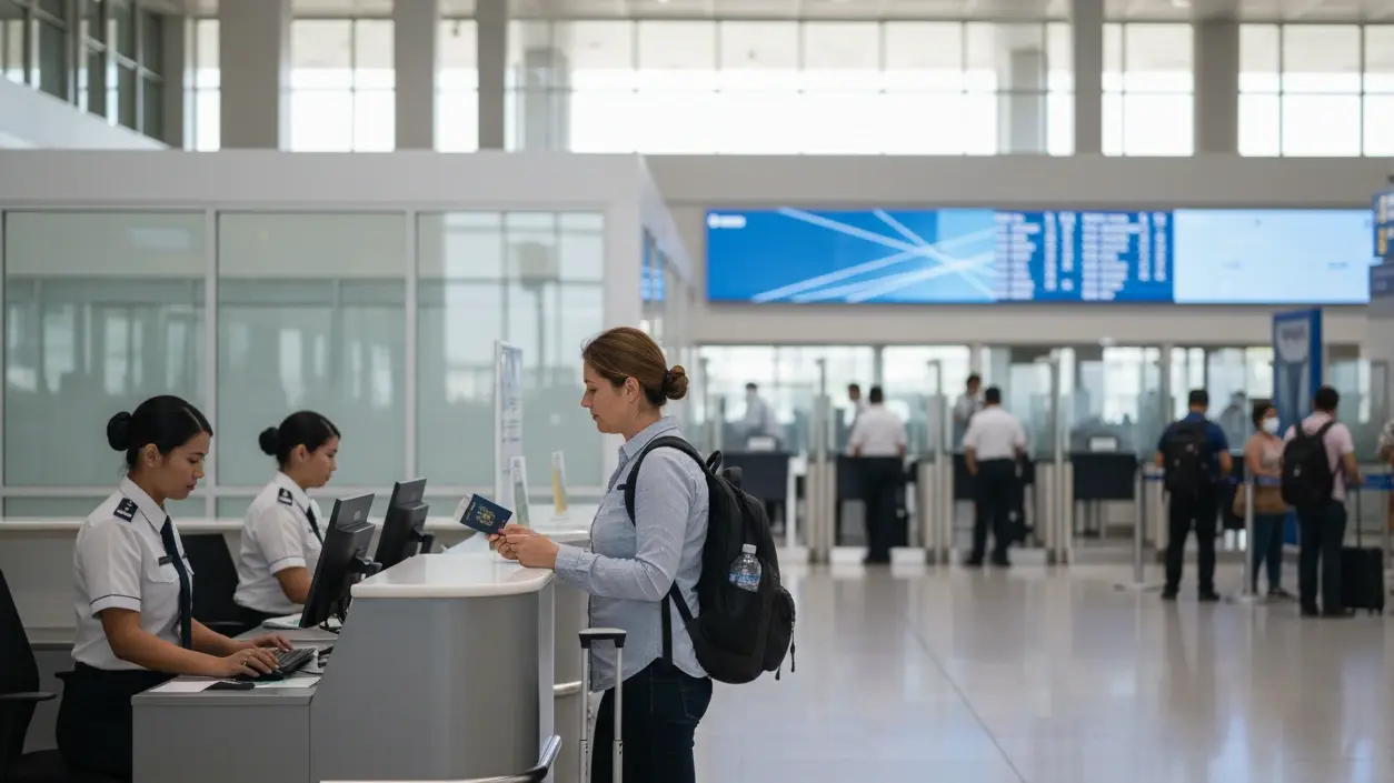 Embassy airline and border officer checking different passport details for flight itinerary