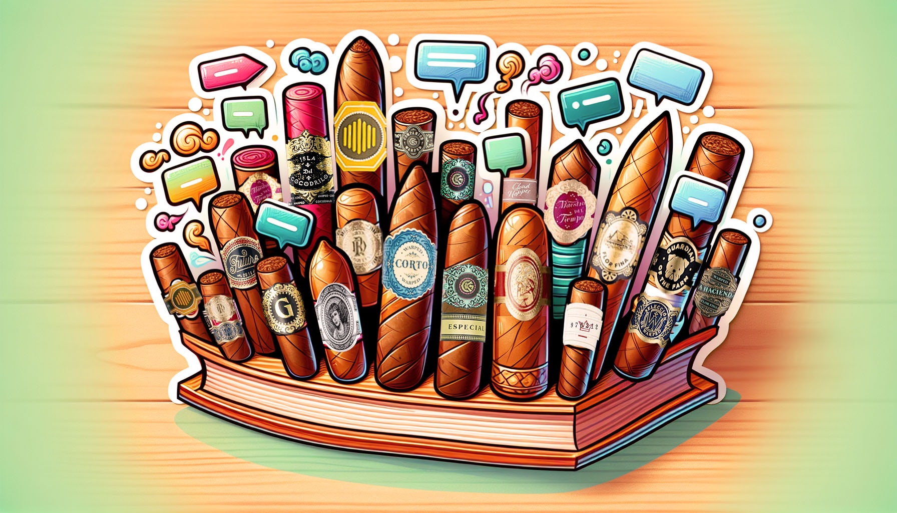 An illustration showing different types of cigars with labels, helping to choose the right one.