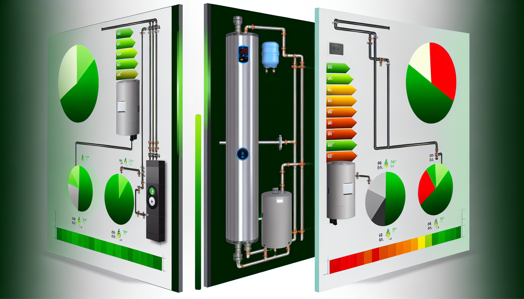 Photo comparing energy efficiency of quantum heat pump hot water systems to traditional systems