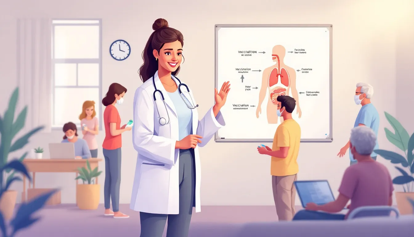 A visual representation of preventive measures against pneumonia and back pain.