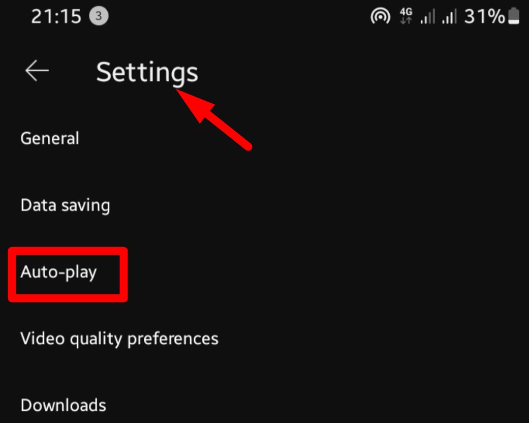 Autoplay settings screen for mobile