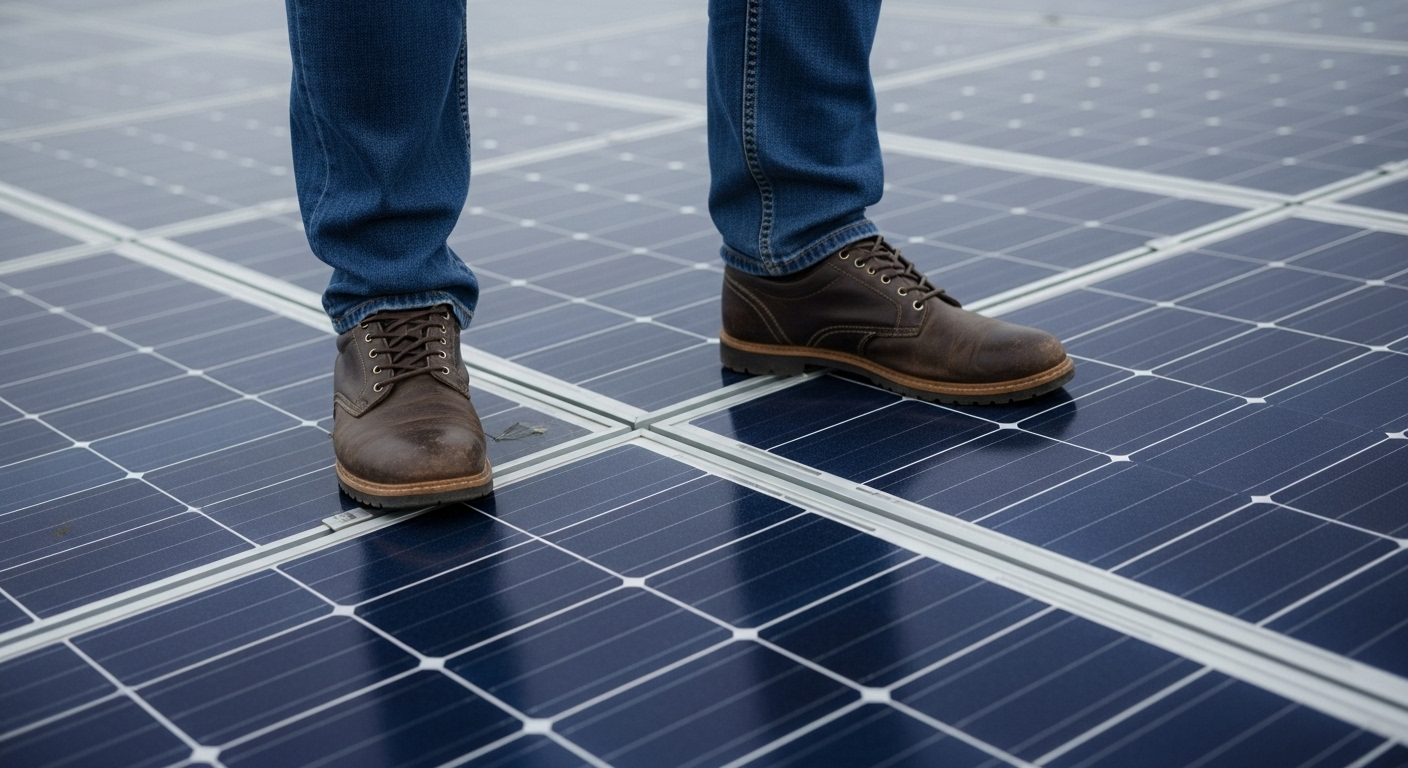 Panele fotowoltaiczne są wrażliwe na zbyt duży ciężar, dlatego nie wolno po nich chodzić.