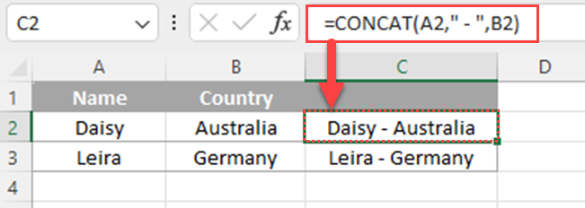 CONCAT function with Commas, Spaces, and Dashes