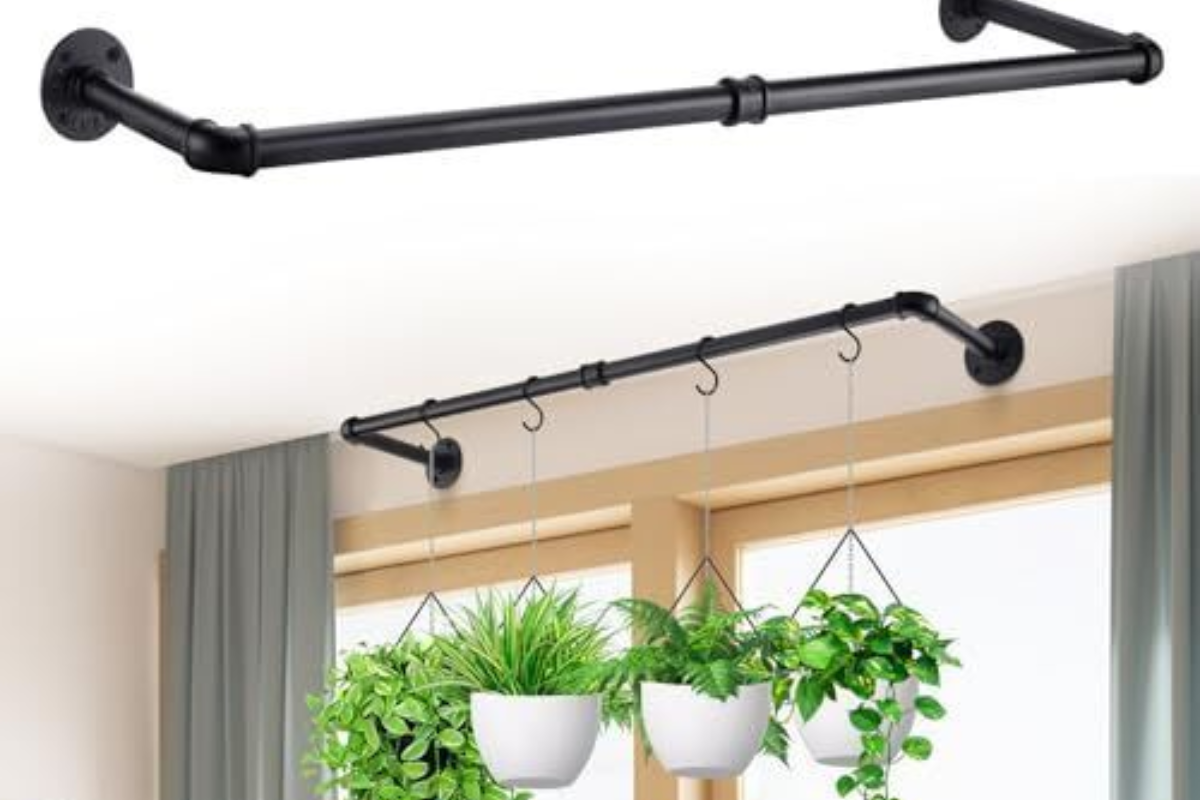 A variety of hanging methods for plants including swag hooks and adhesive hooks.