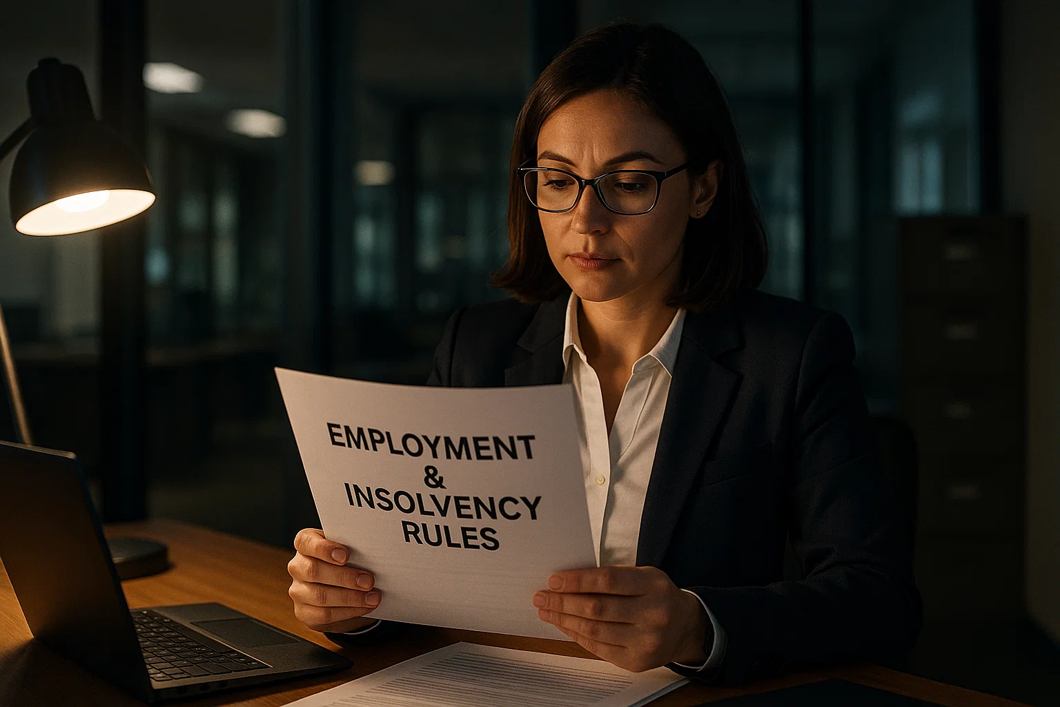 Professional woman reviewing job-related rules after entering an IVA.