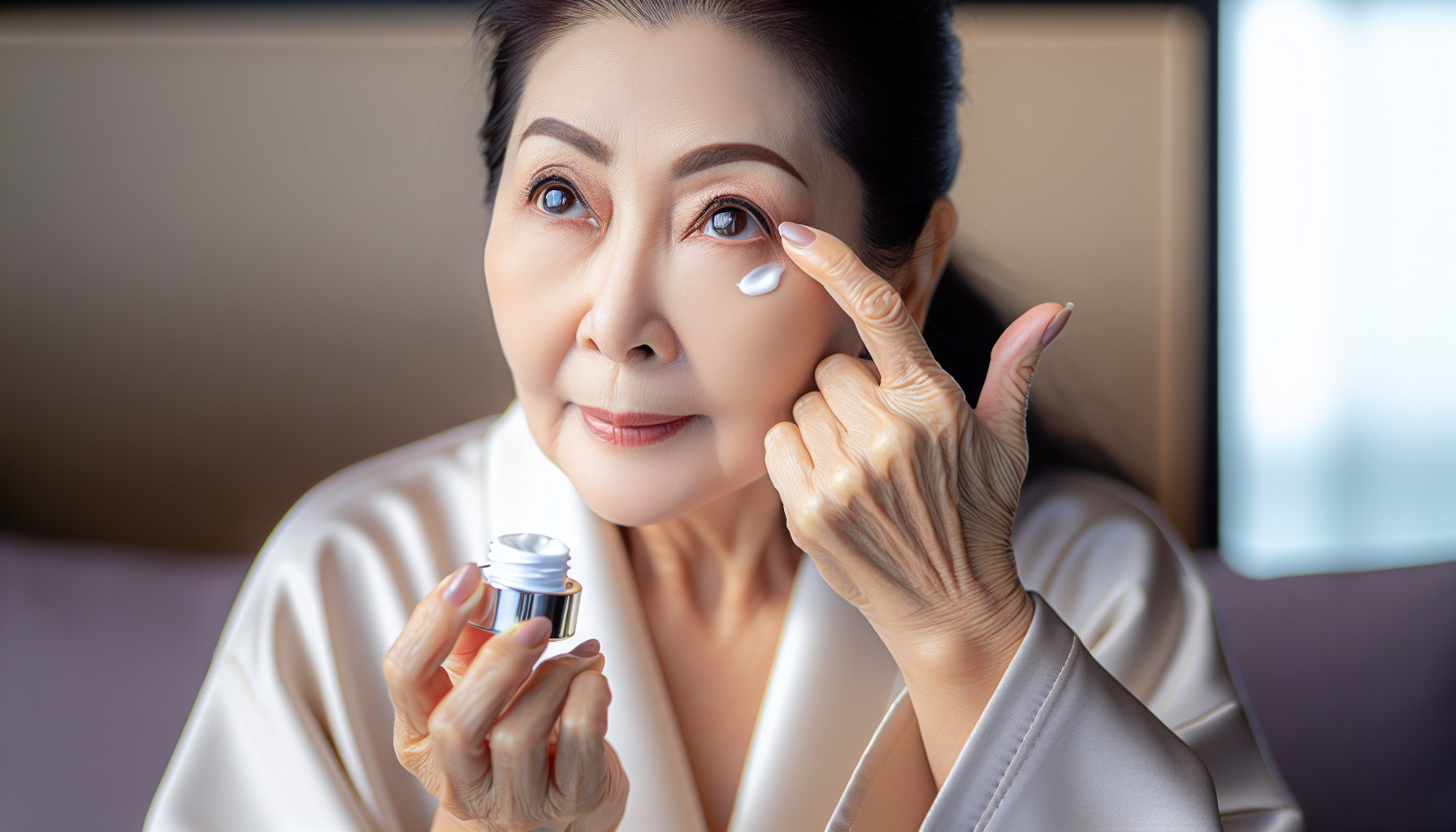 Woman applying eye cream