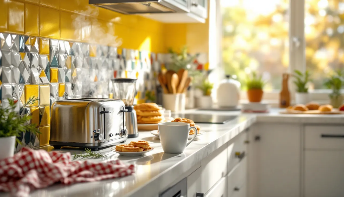 A beautiful kitchen countertop with a marble finish.