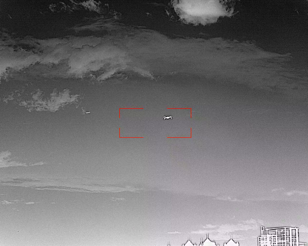 Small Drone (sUAS) being automatically tracked using a Thermal Camera