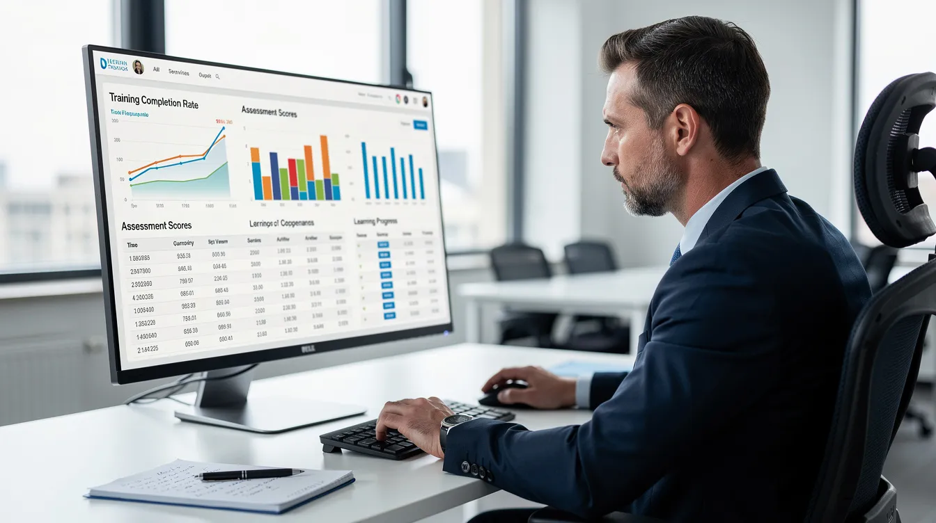 A professional is intently reviewing training analytics and performance data on a large monitor in a modern office setting, focusing on how these insights can enhance corporate training initiatives and leadership development. The environment reflects a commitment to continuous learning and employee development, aimed at achieving tangible business outcomes. A professional is intently reviewing training analytics and performance data on a large monitor in a modern office setting, focusing on how these insights can enhance corporate training initiatives and leadership development. The environment reflects a commitment to continuous learning and employee development, aimed at achieving tangible business outcomes.