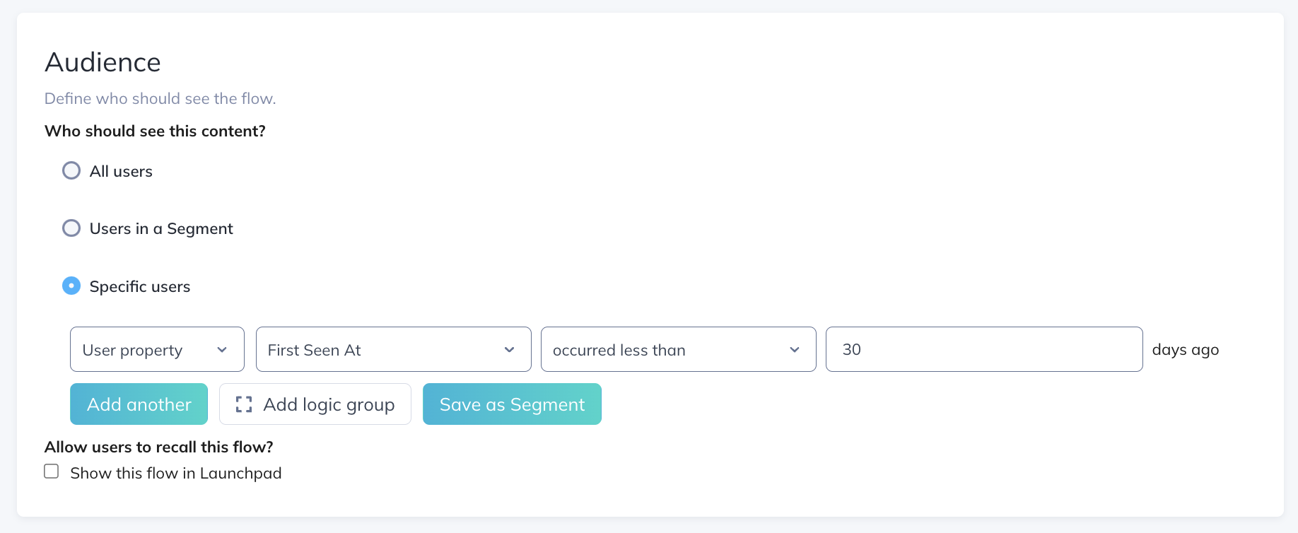 Flow targetting options in Appcues 