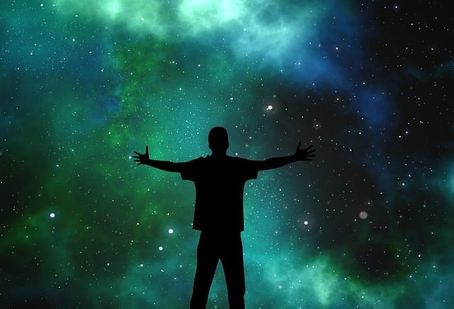 A silhouette of a person against a galaxy backdrop, representing the idea of subjective knowledge.