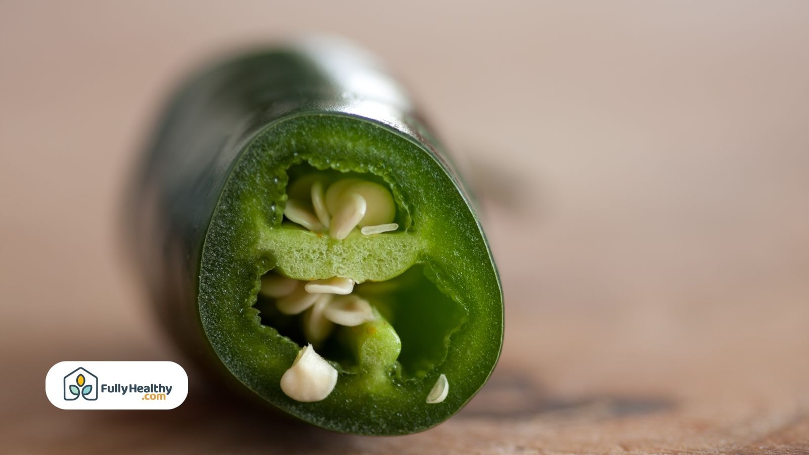 Close-up of sliced jalapeño showing seeds and inner texture