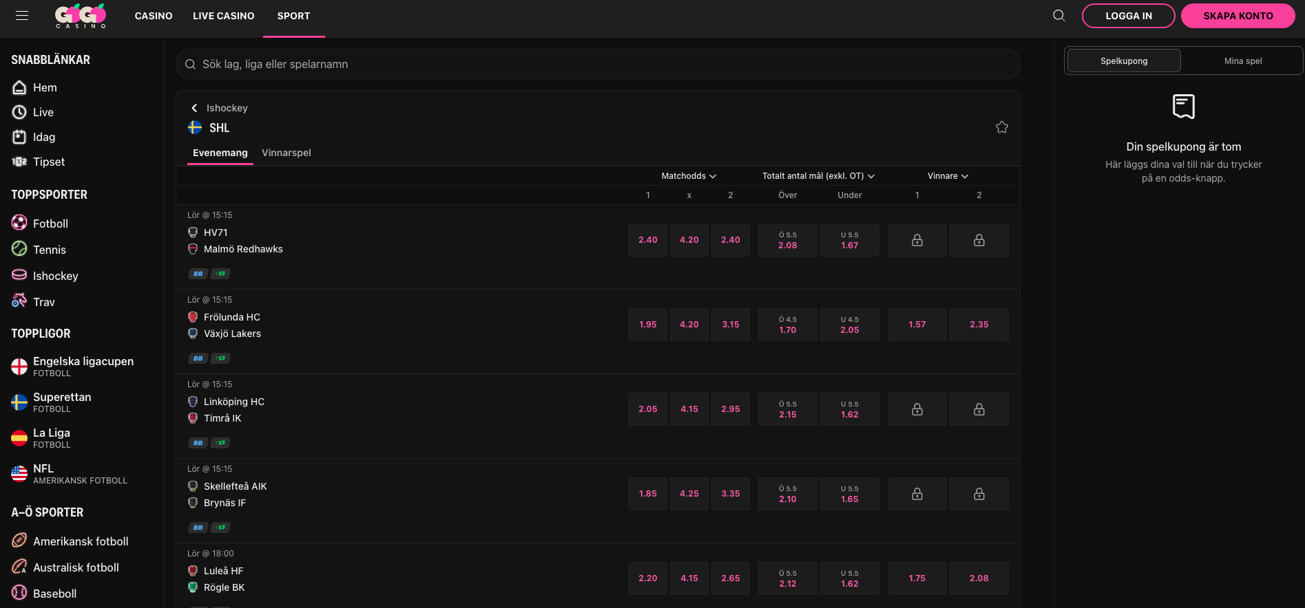 gogo SHL betting