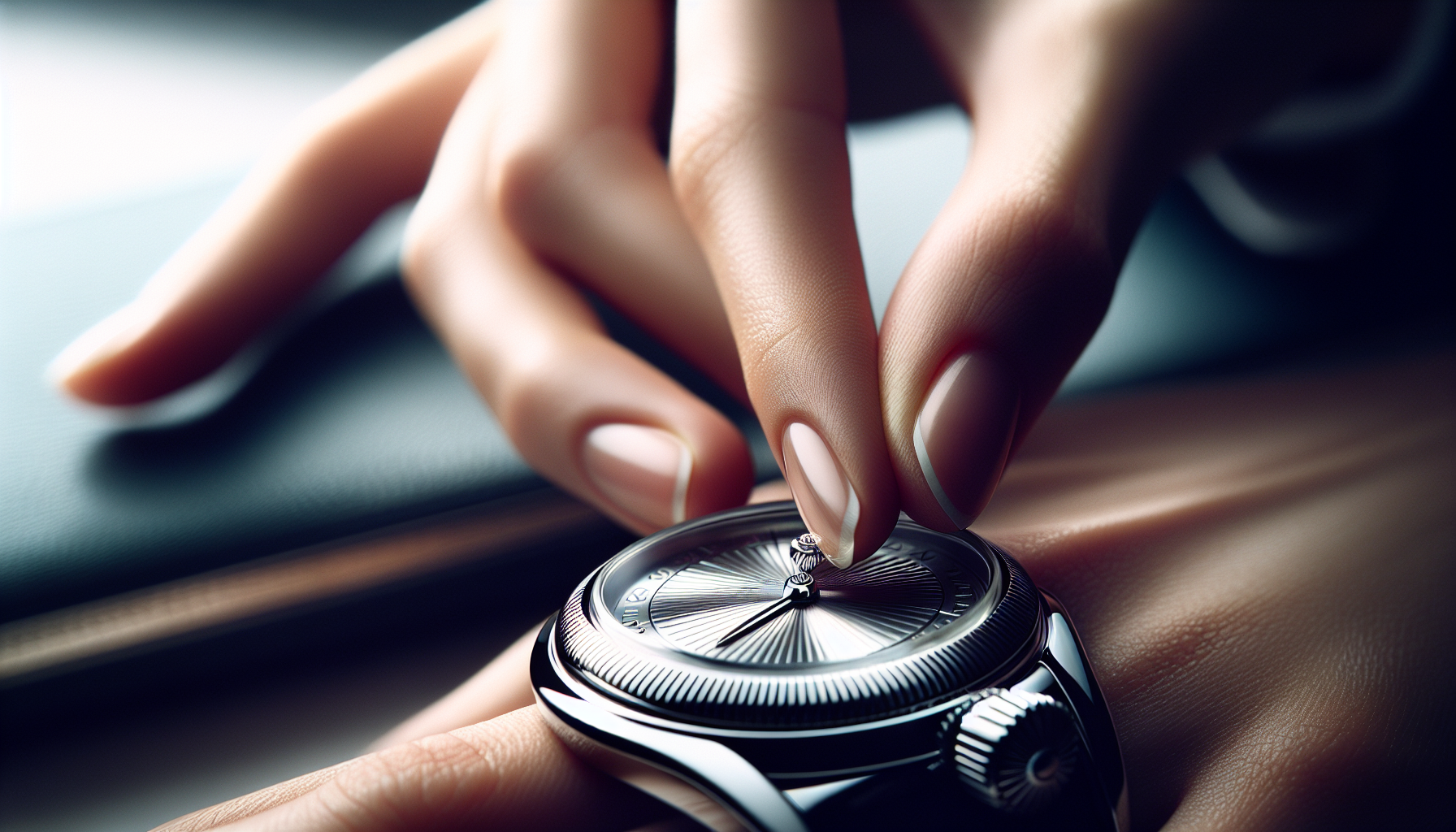 Person winding a modern Rolex watch