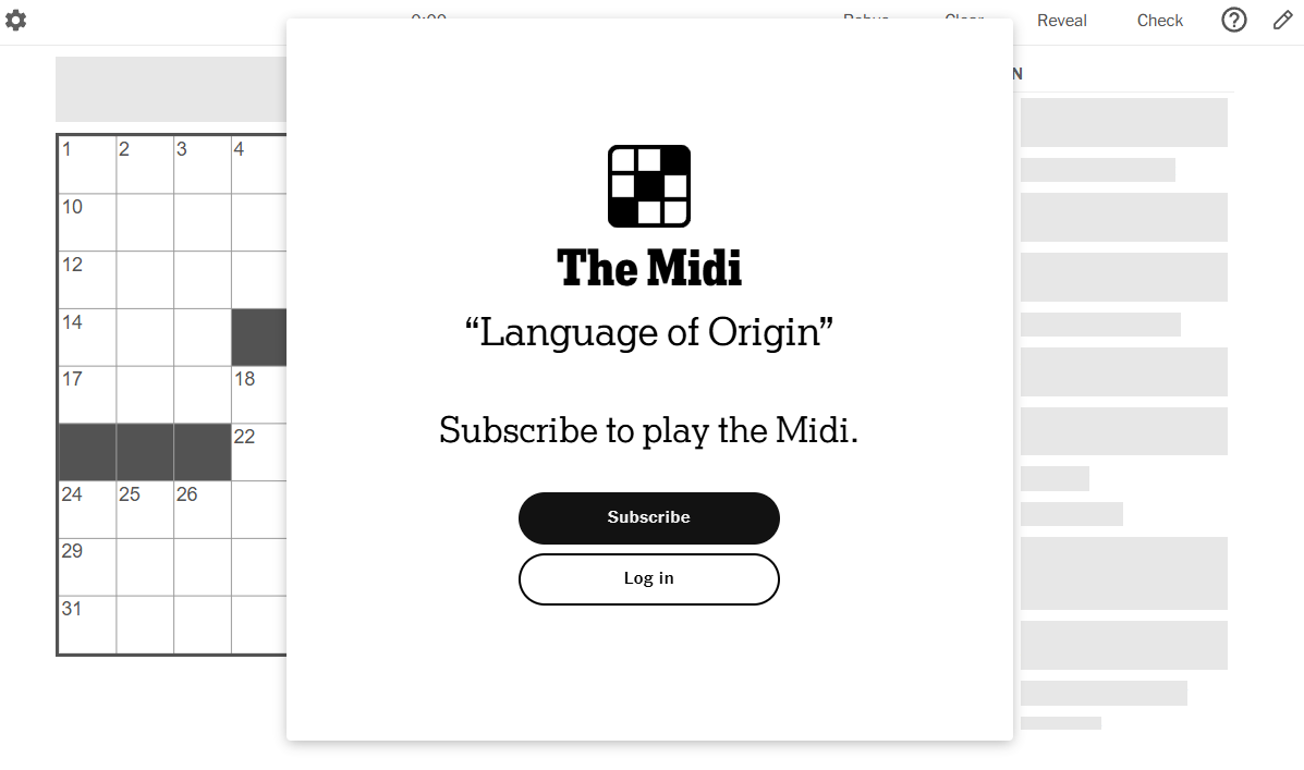 NYT Midi Crossword Paywall
