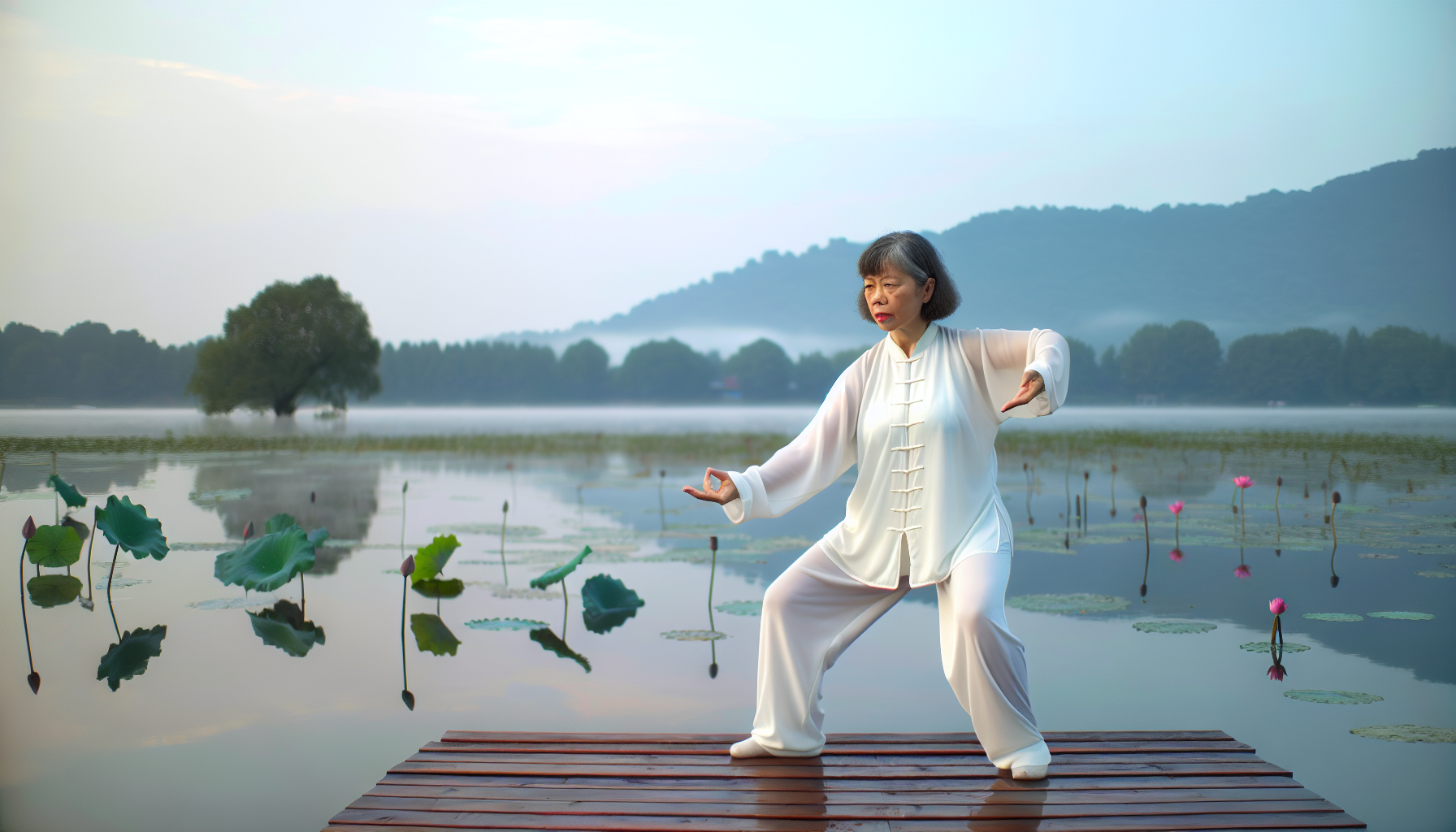 Woman cultivating mental clarity through Tai Chi and Qigong