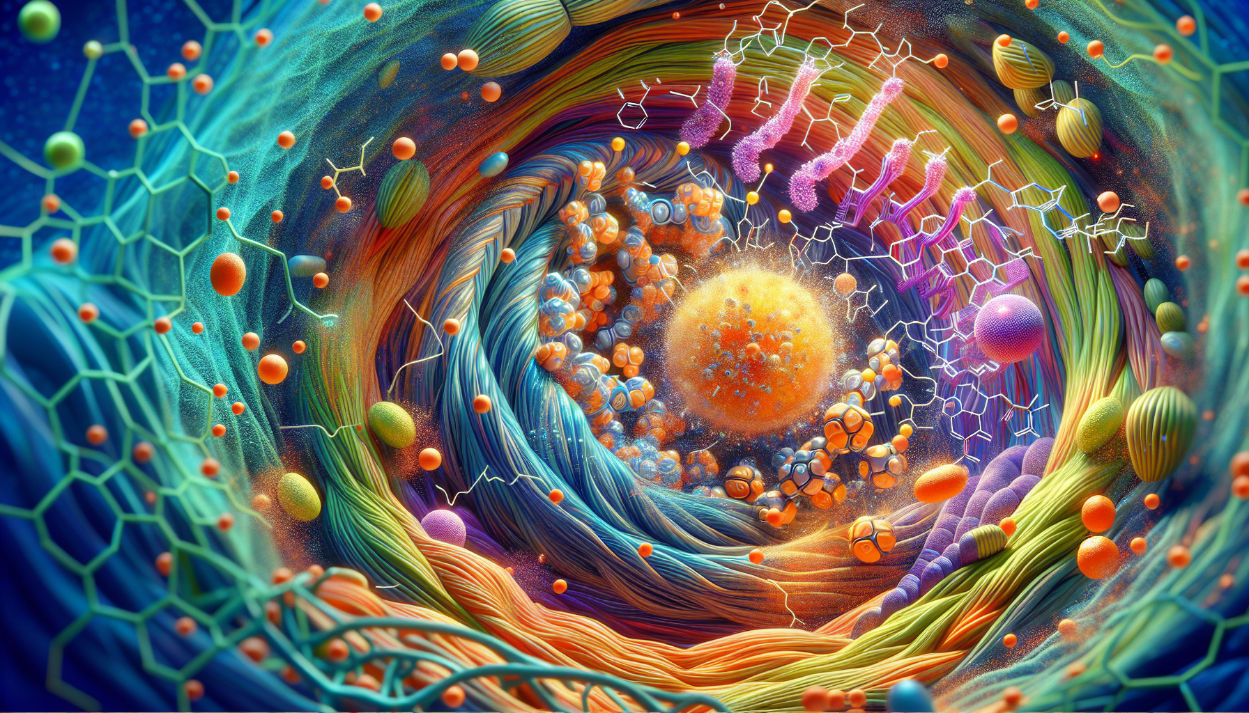 Een illustratie van spiercellen met creatine en ATP-moleculen