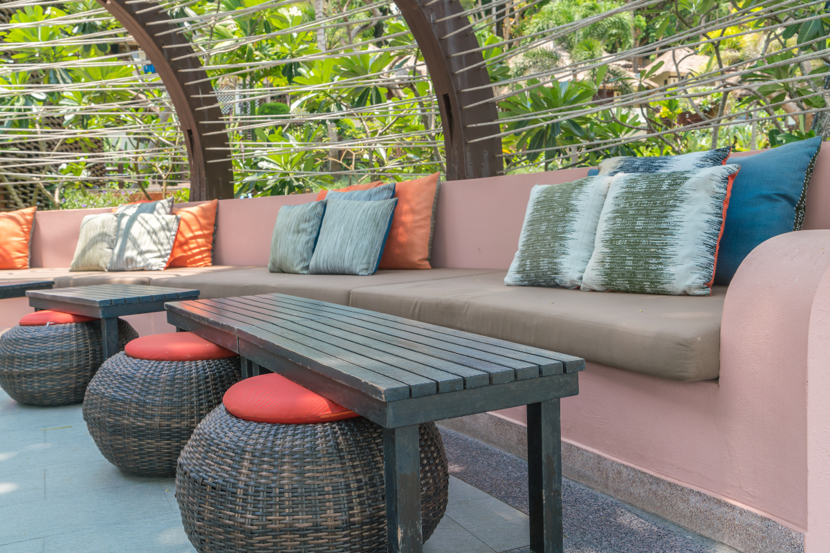 Outdoor cushions on a patio chair