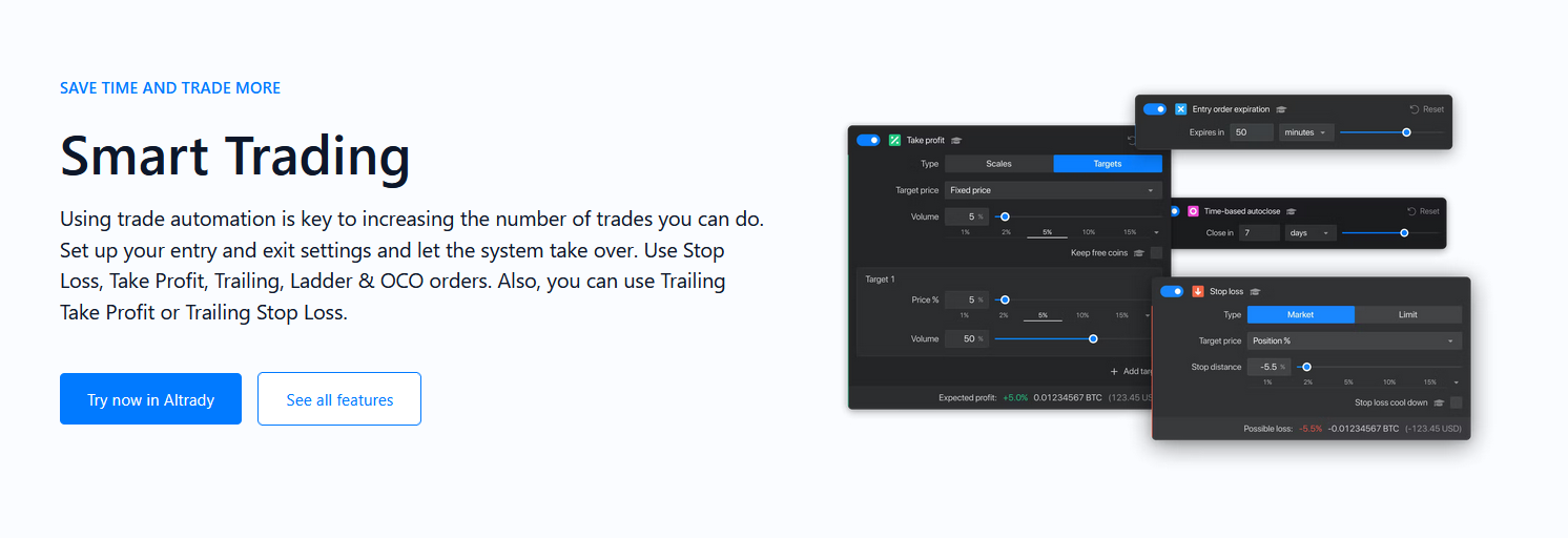 Altrady provides a smart trading feature.