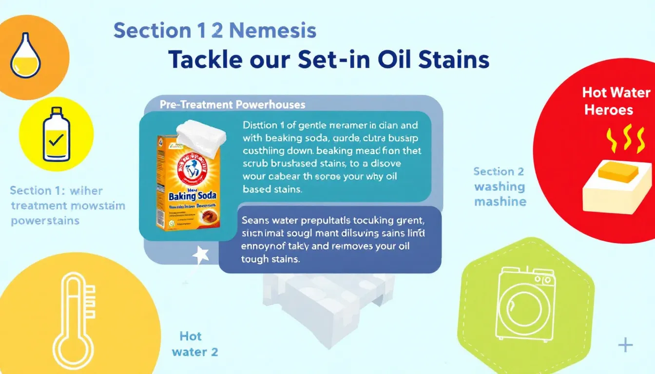 A demonstration of tackling set-in oil stains using various methods.