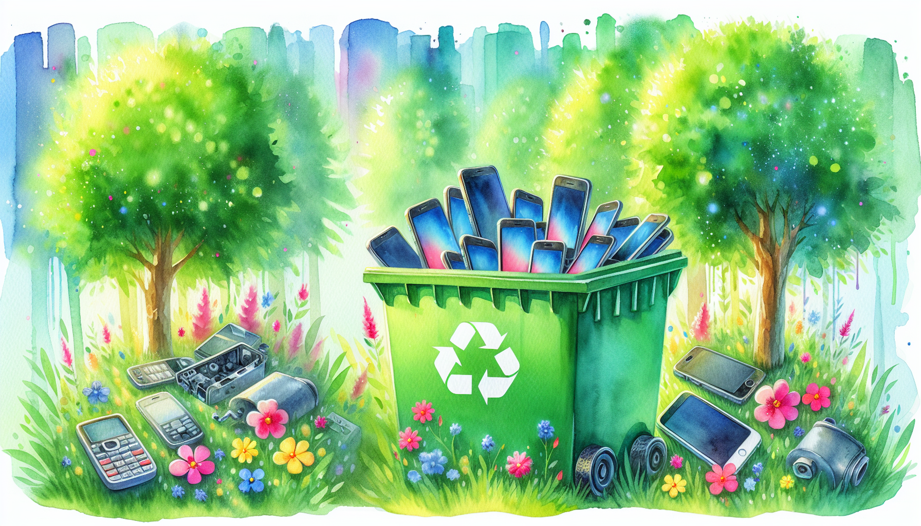 An illustration showing the environmental benefits of recycling old iPhones.