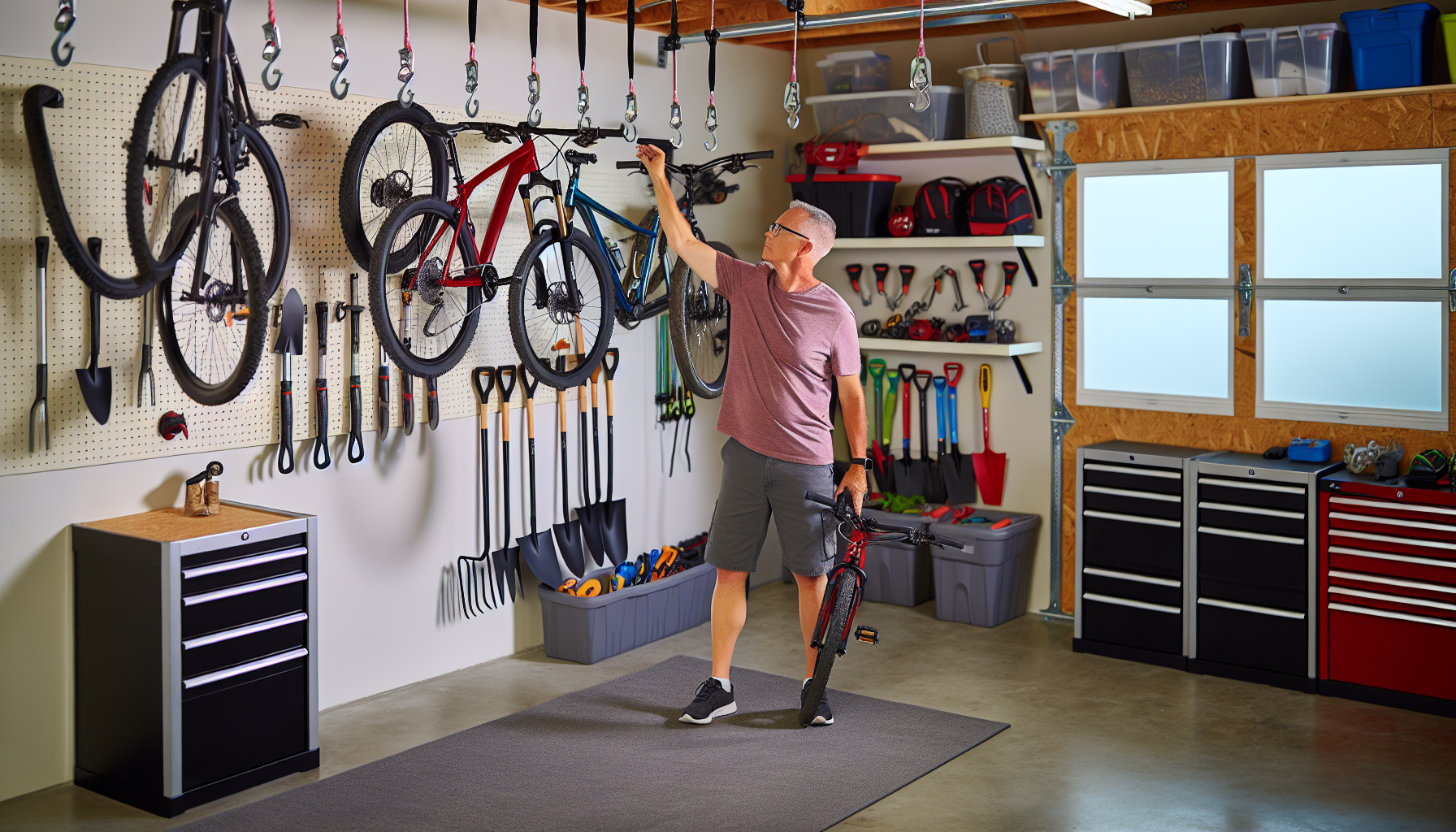 Smart use of hooks and hanging systems in garage