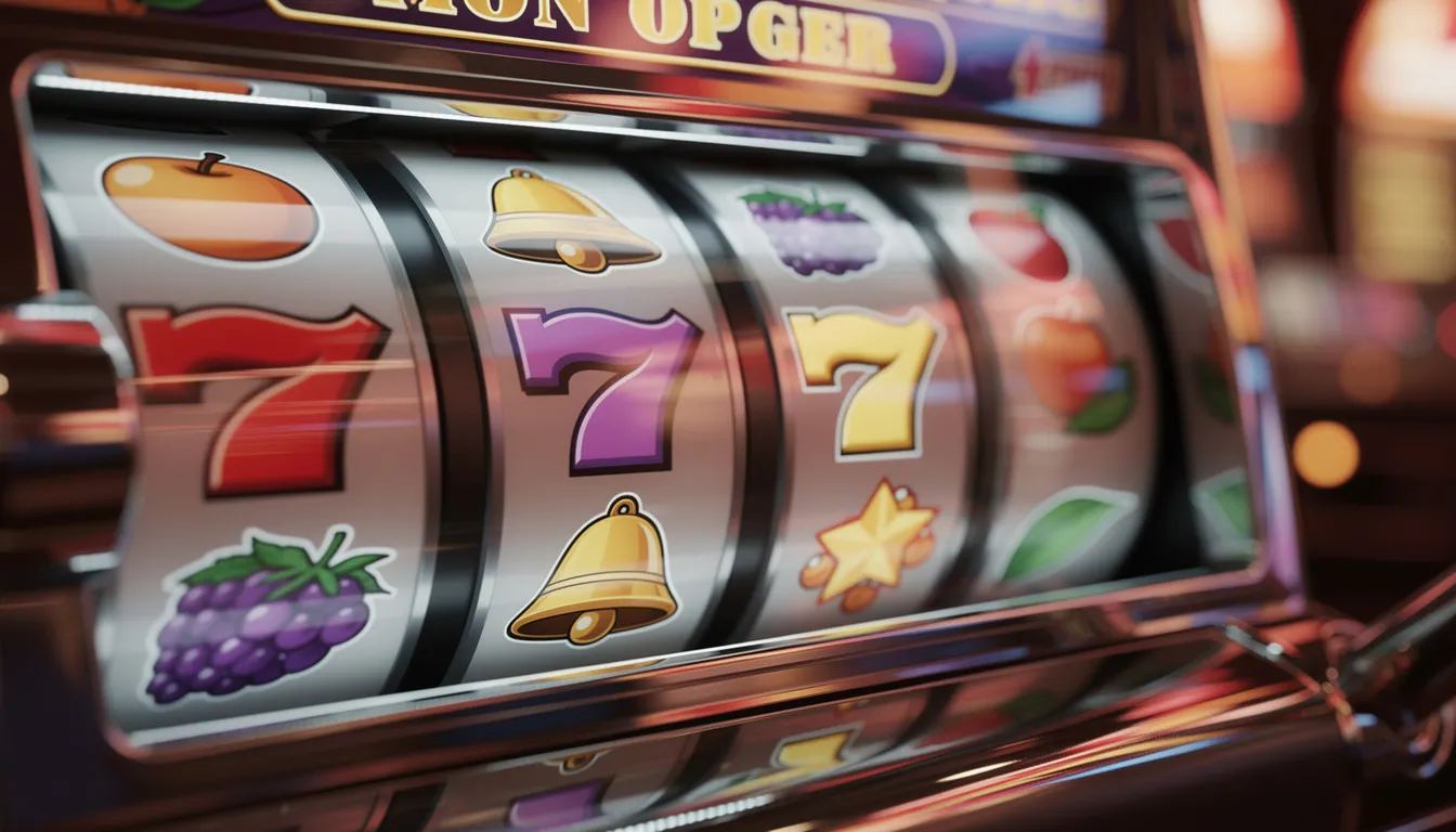 Närbild av färgglada spelautomatsymboler som snurrar, vilket skapar en livlig och spännande atmosfär, perfekt för spelare som vill börja spela på ett online casino som erbjuder free spins och bonusar. Symbolerna inkluderar olika ikoner som ofta ses i populära slots, vilket ger en känsla av spelglädje och underhållning.