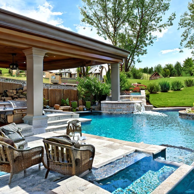 outdoor oasis with pool and chairs