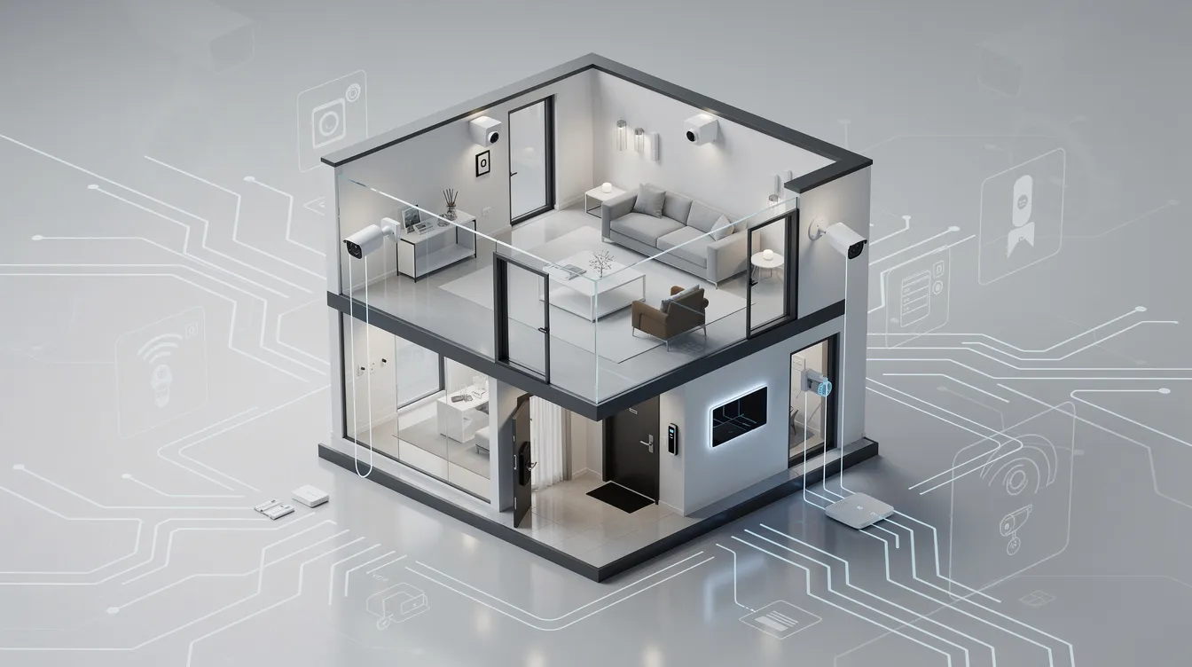 An overview of smart home security systems, showcasing various components like cameras and sensors.
