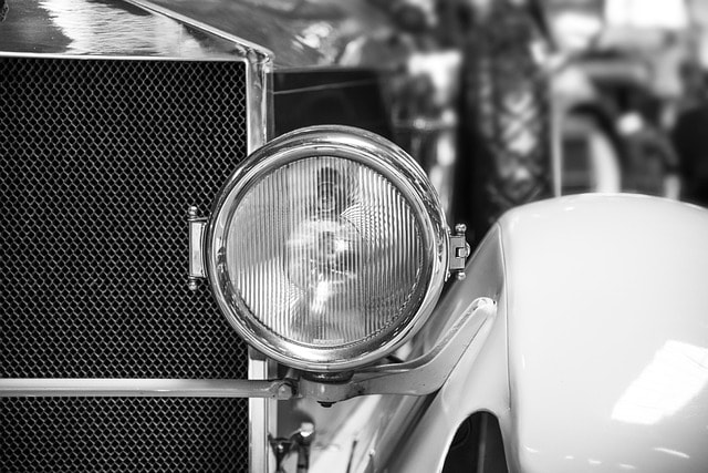 headlamp, car, monochrome