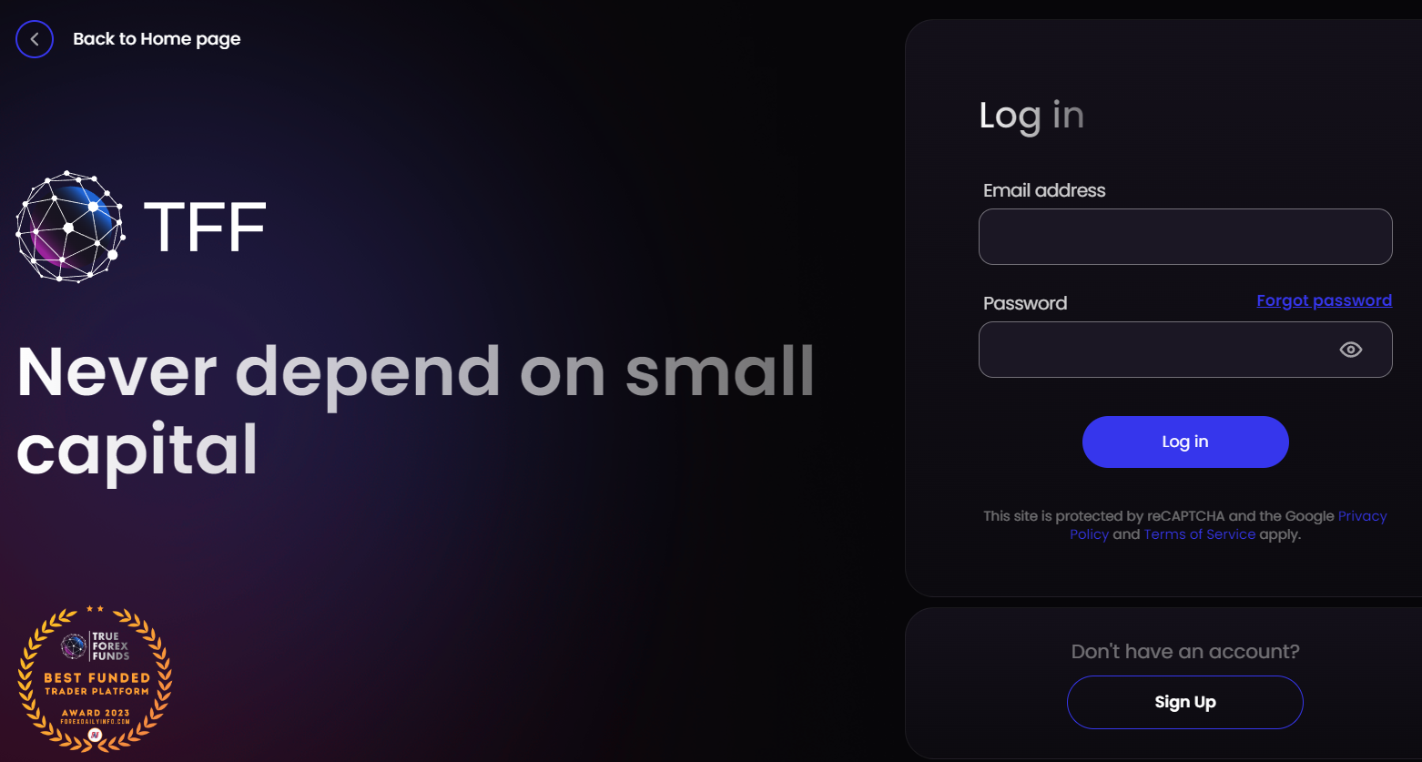 True Forex Funds Log in page