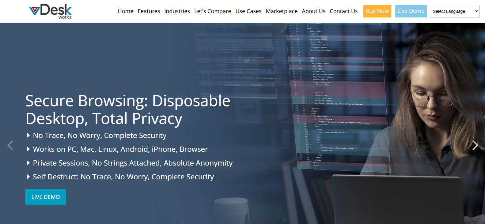 VDeskWorks white-label virtual desktop platform providing secure cloud desktops, private remote browsing environments, and customizable VDI solutions for MSPs and cloud service providers.