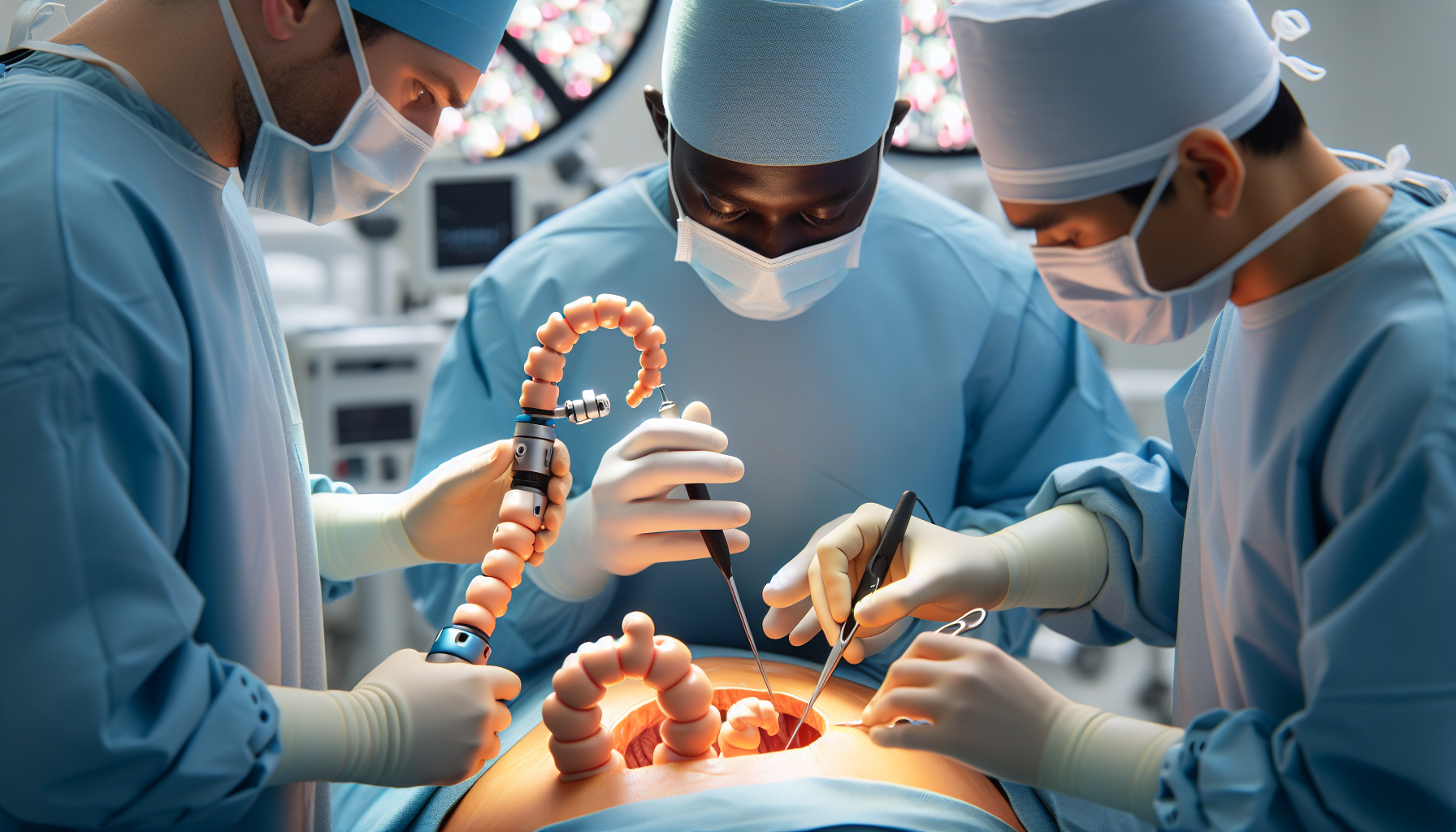 Illustration of colon cancer surgery