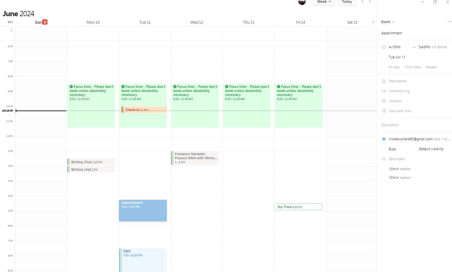 A screenshot of the side panel in Notion Calendar.