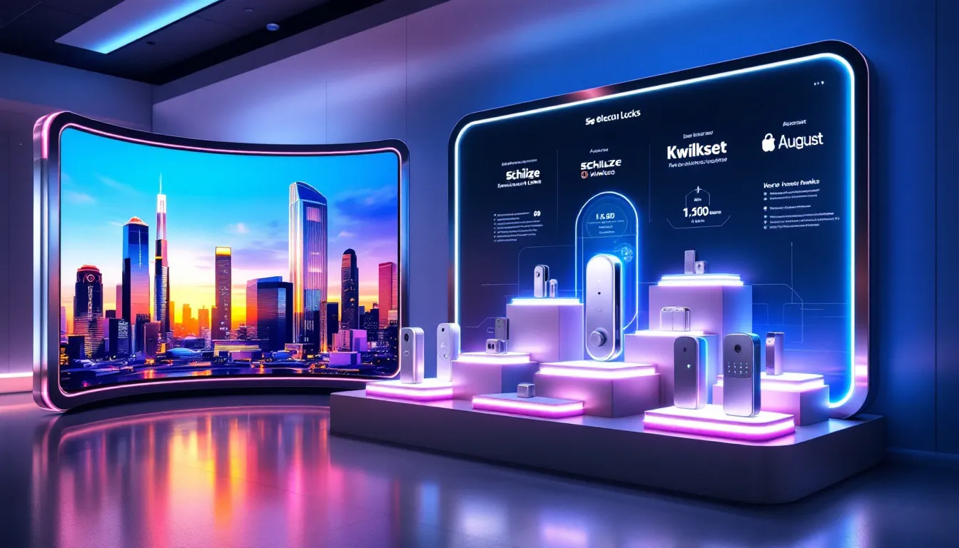 A display of top brands in electronic locks, showcasing various models.