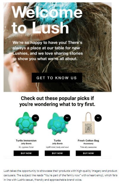 Lush's Welcome Email Cross Sell Email