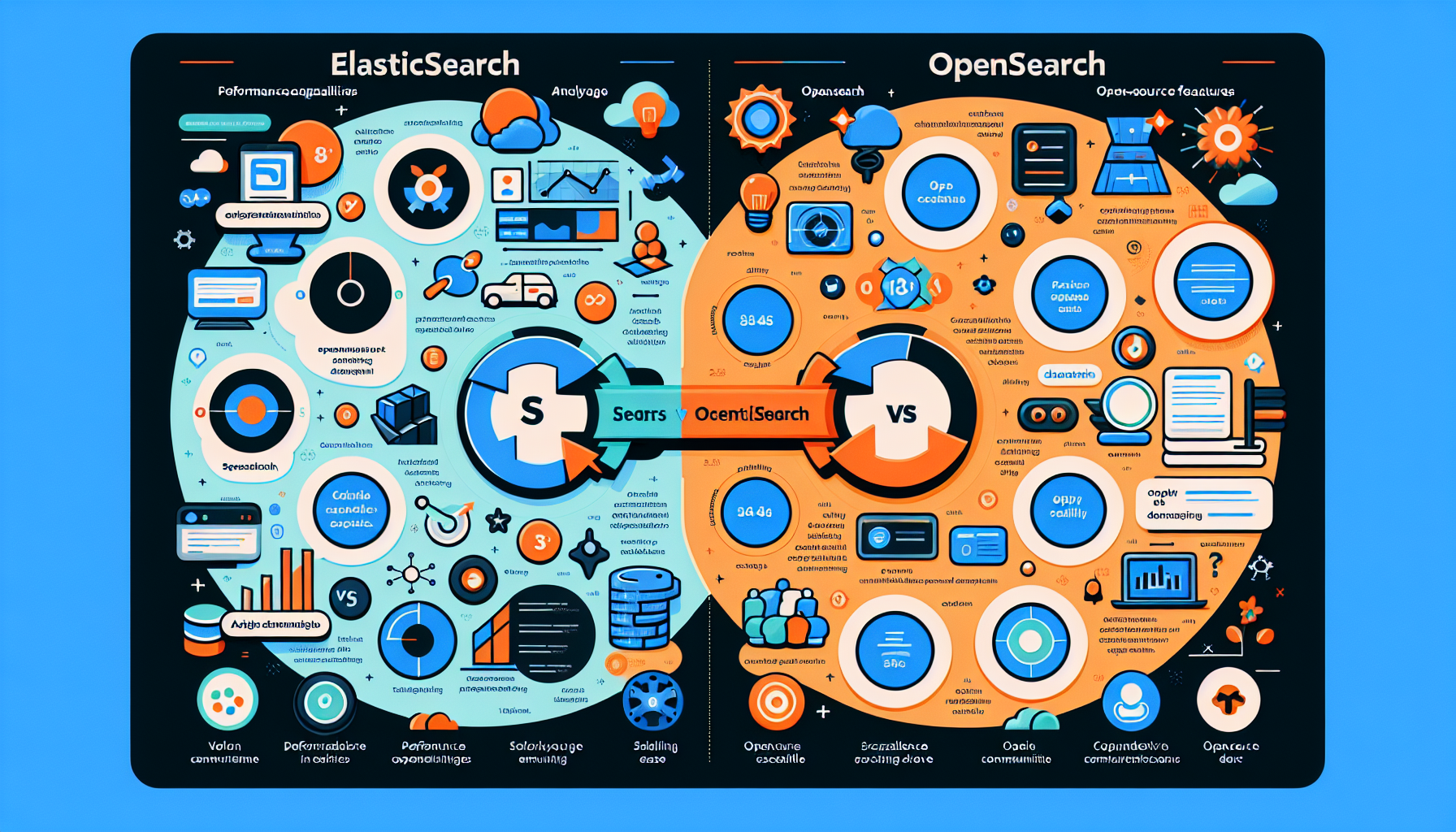 Ein Vergleich von Elasticsearch und OpenSearch in einer grafischen Darstellung.