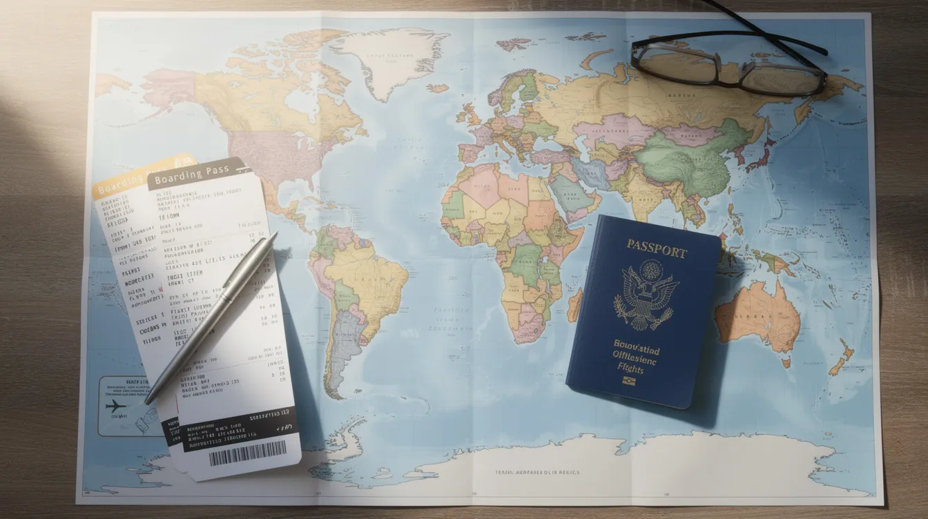 Trading steuerfrei: Legale Strategien für private Trader und Profis 3 Das Bild zeigt eine Weltkarte zusammen mit einem Reisepass und verschiedenen Reisedokumenten. Diese Darstellung symbolisiert die internationalen Aspekte des Handels und der Besteuerung, insbesondere im Kontext von Trading-Aktivitäten und den damit verbundenen steuerlichen Fragen.