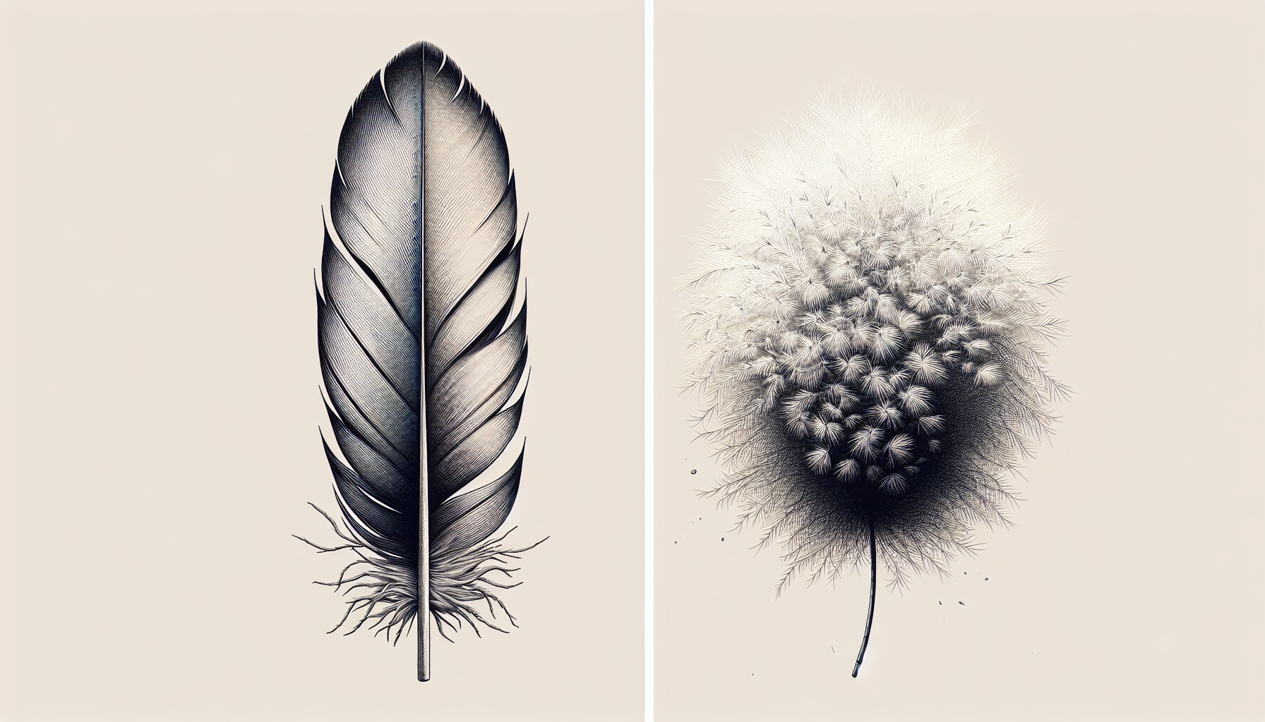 Comparison of feather structure and down clusters