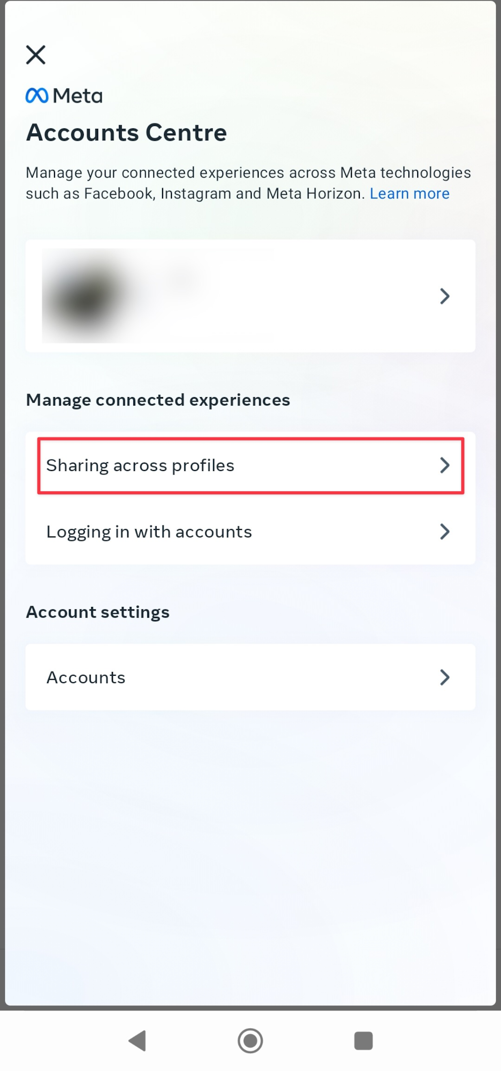 Remote.tools shows how to access "Sharing across profile" setting on Instagram app