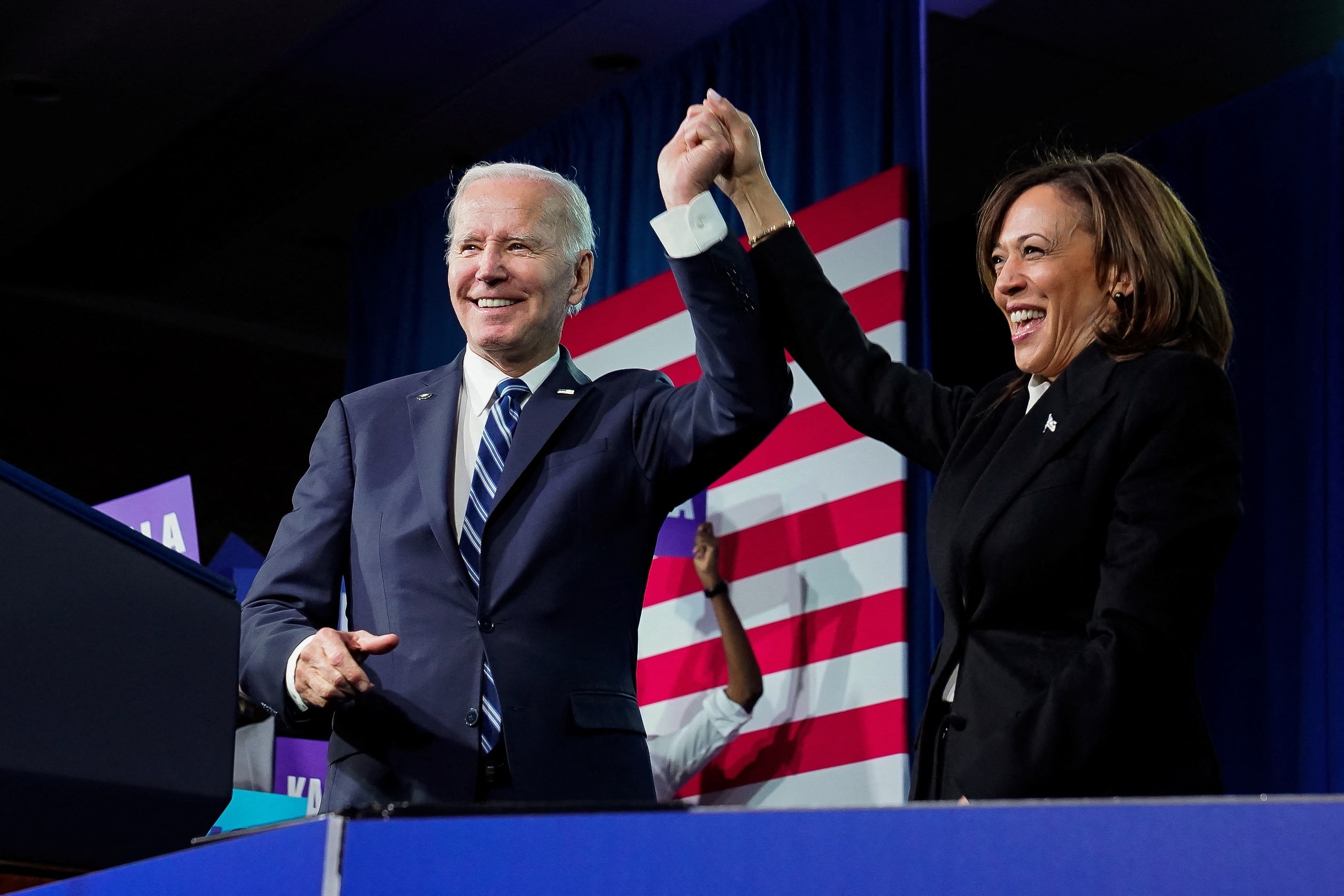 Image of Joe Biden and Kamala Harris celebrating